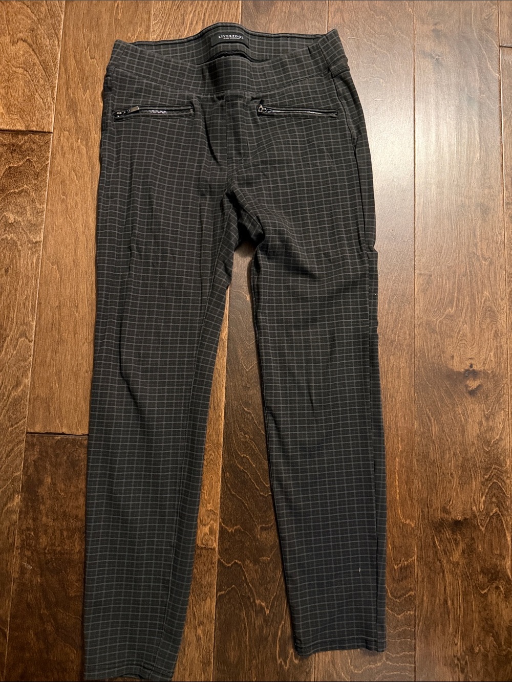 Liverpool Black Windowpane Straight-Leg Pants
